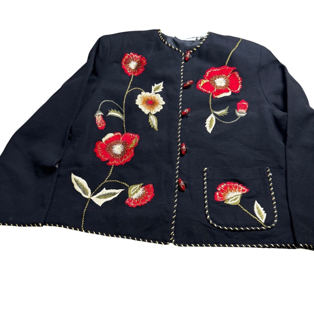 Draper's & Damon's Jacket Womens PL Black Red Embroidered 100% Cotton Excellent